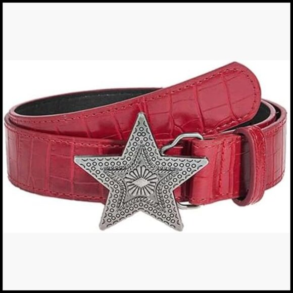 Red Cowgirl Belt with Star Buckle, Faux Leather, Adjustable main image 7